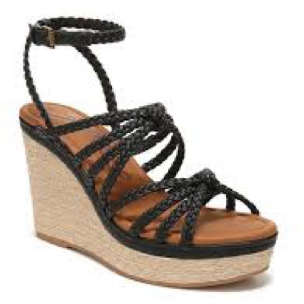 Zodiac Shana Strappy Black Platform Wedge Espadrilles Size 10M Ankle Strap